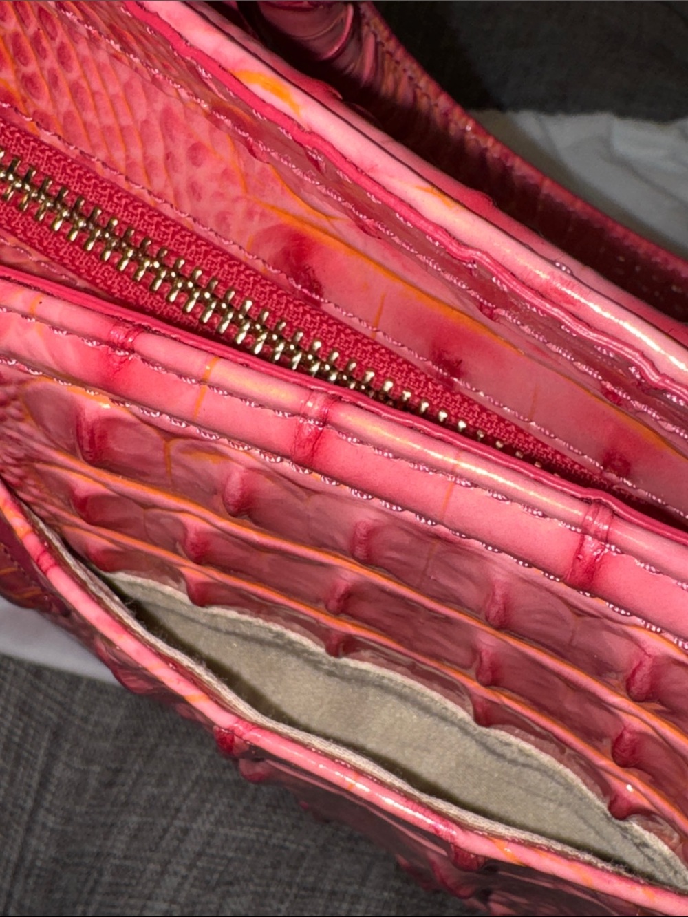 Brahmin Bag Cami Coral Snapdragon Melbourne Croc Leather Satchel Tote Crossbody - Picture 15 of 17